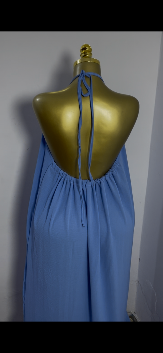 Robe longue dos nu bleue