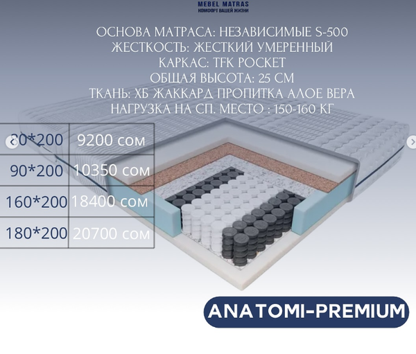 Идеальный матрас для комфортного сна – в Leader,  ANATOMI-PREMIUM  размер 180*200