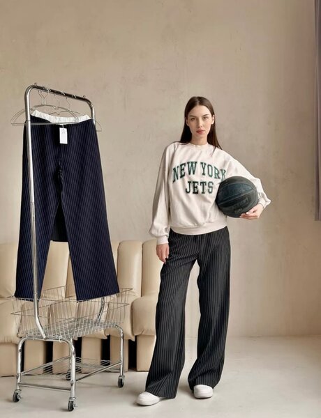 Брюки палаццо с двойным белым поясом