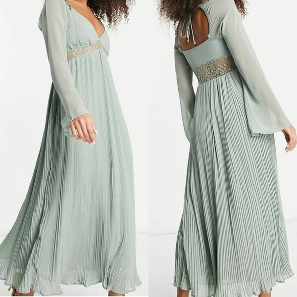 Green lace inset dress