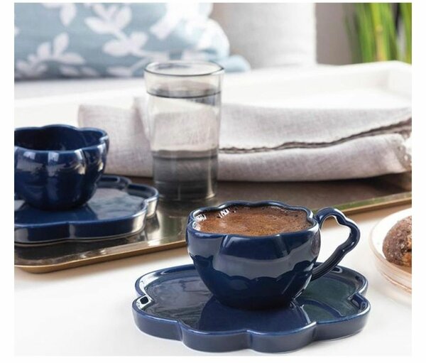166 2 PCS 80ML MILENA PORCELAIN COFFEE CUPS SET - NAVY BLUE
