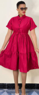 Robe jupe ample avec boutons et col fuchsia