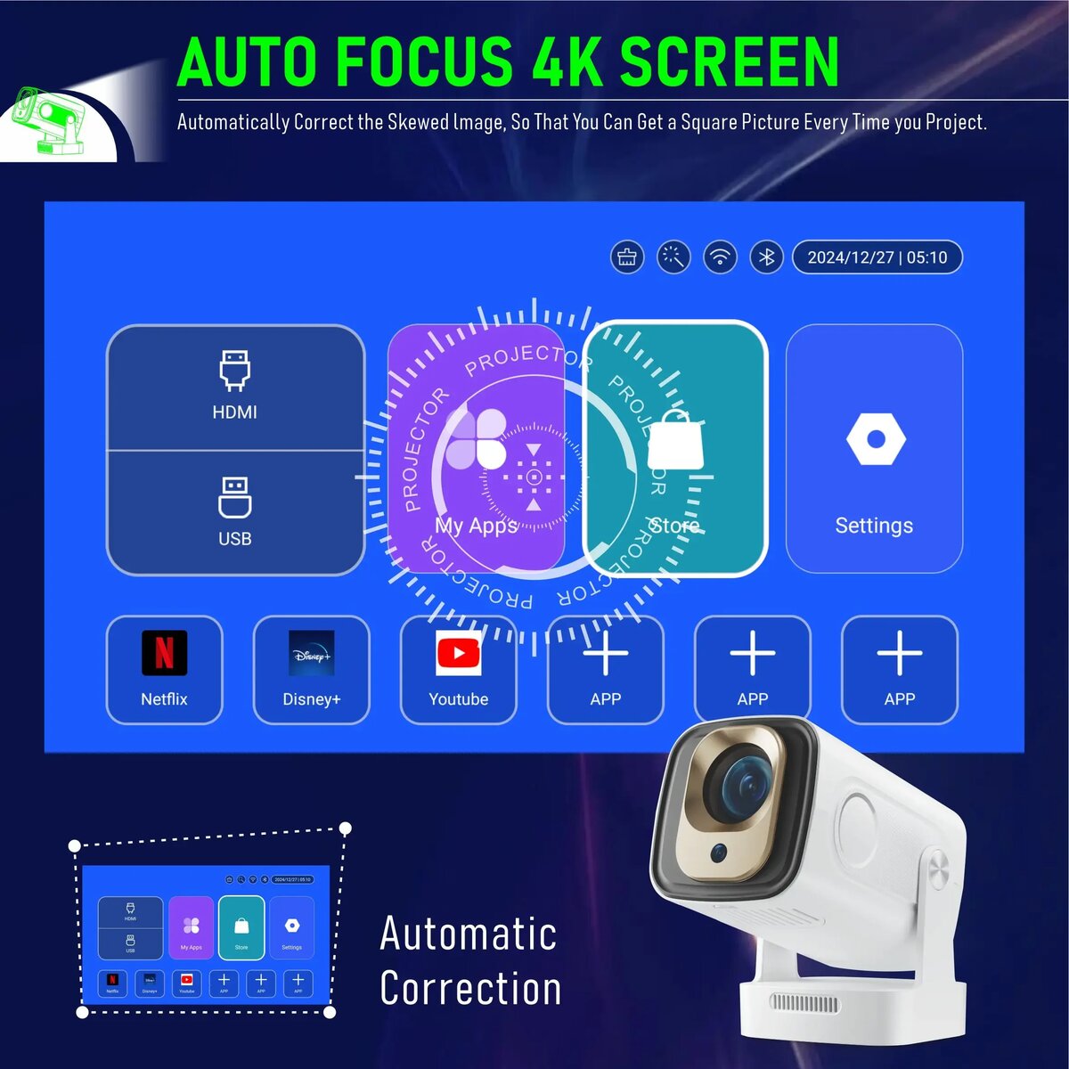 Projecteur 1080P 4K Support