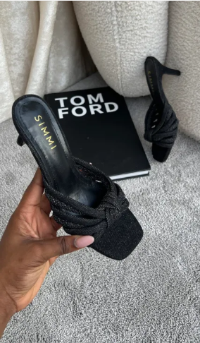 Alexa Knot Mules – Black denim