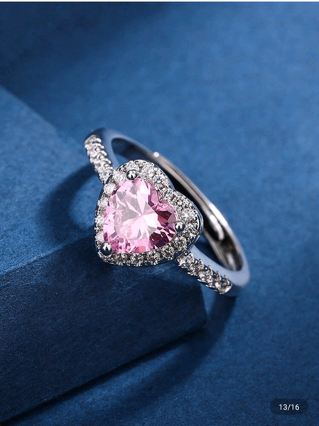 Bague Cœur Zircon Rose Éclatante