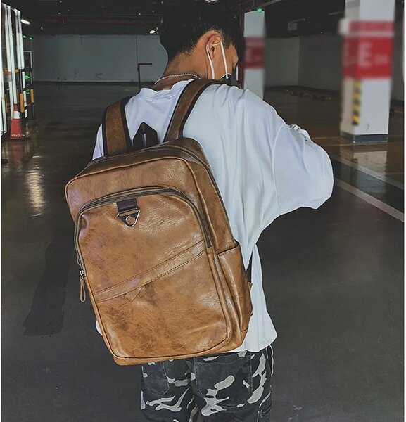 Waterproof leather laptop travel backpack school bag