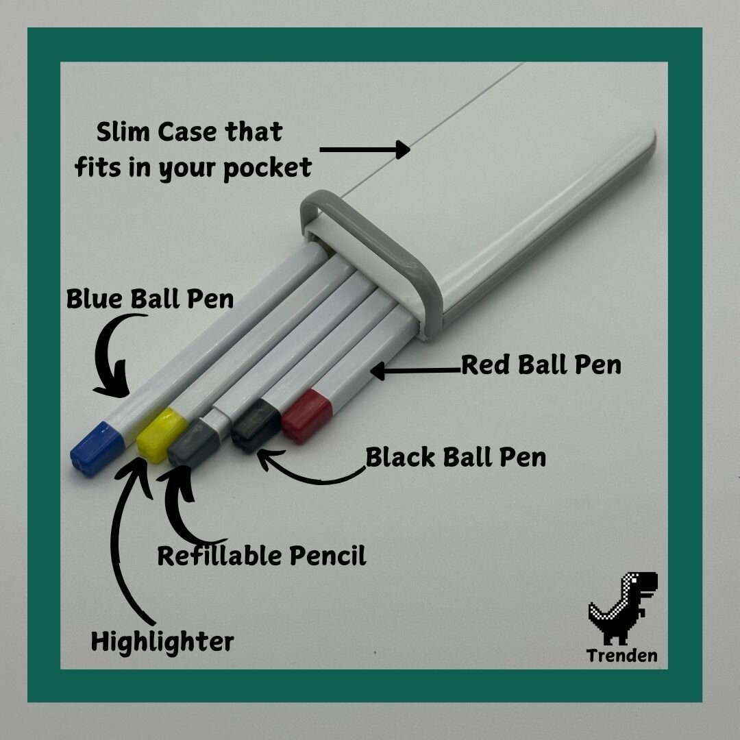 5 in 1 stationery set with black,blue,red pens highlighter P