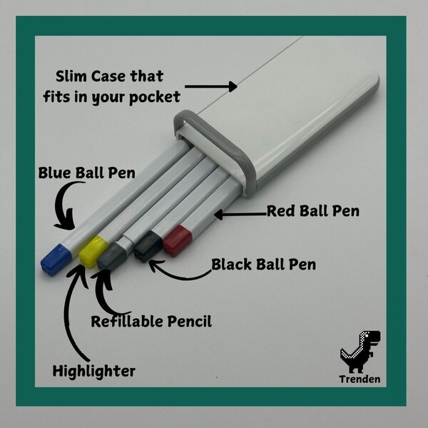 5 in 1 stationery set with black,blue,red pens highlighter P