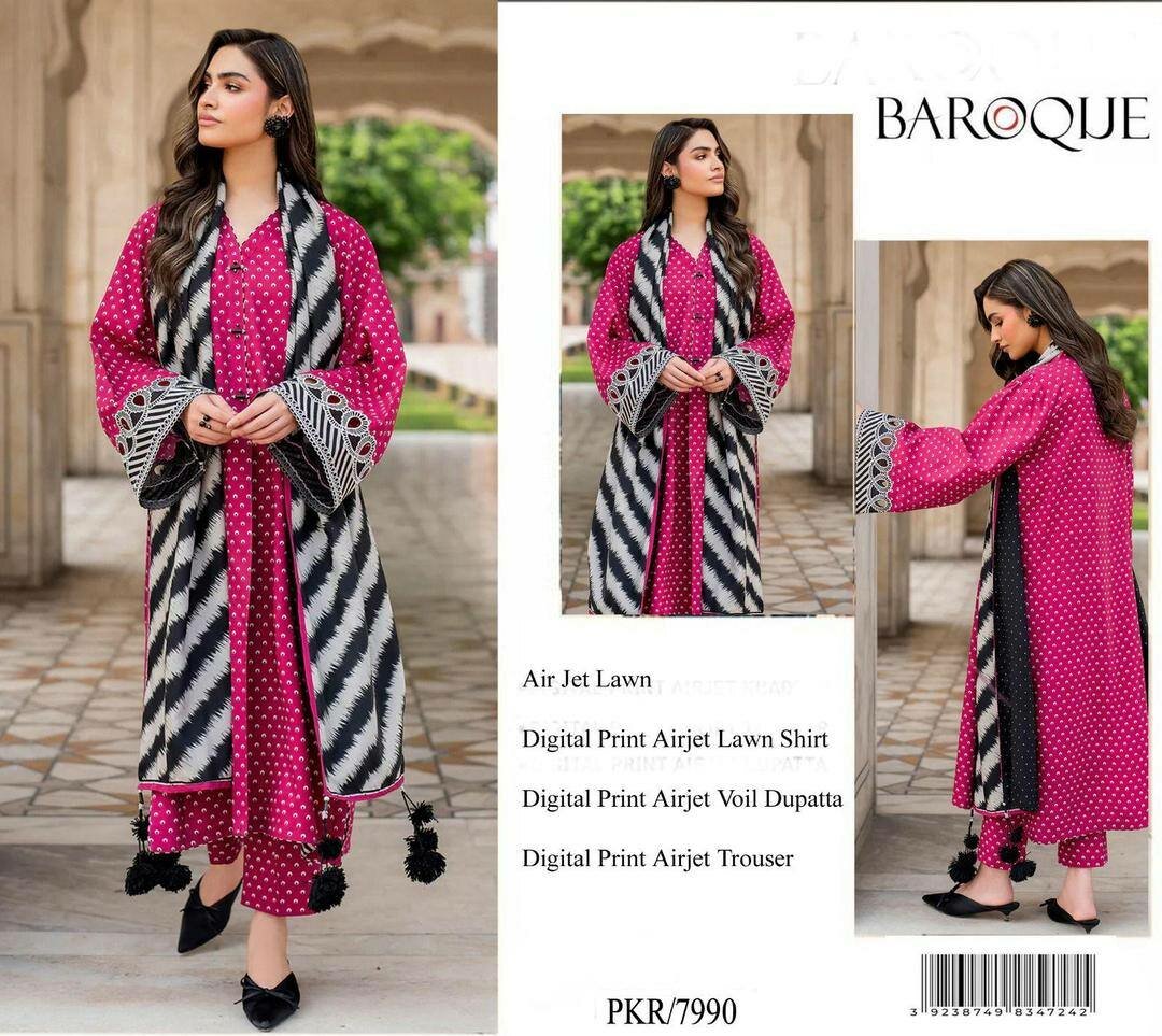 Women's stylish long suit set three-piece digital printed in