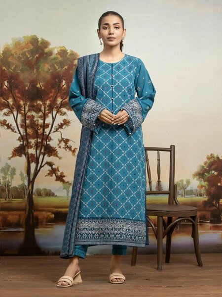 Unstitched Dark Turquoise Embroidered Marina Twill 3