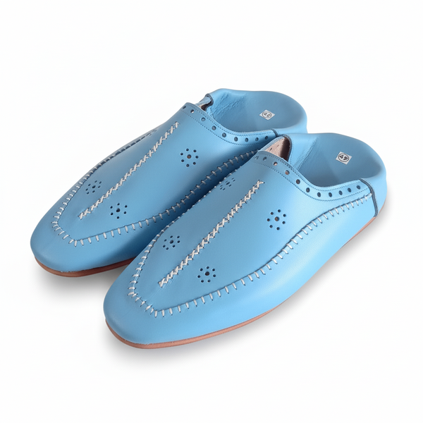 Babouche 100%cuir bleu confort
