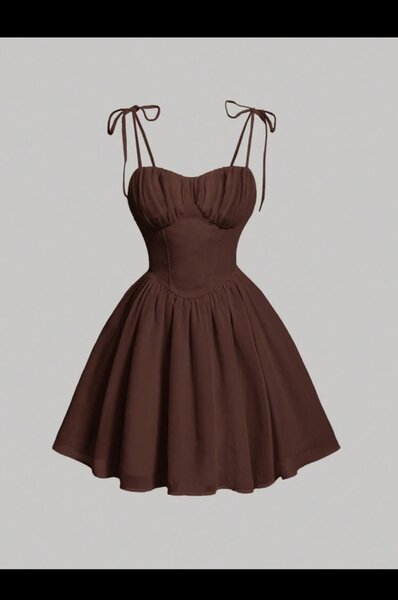 SHEIN MOD Solid Ruched Bust Cami Flared Dress,Sun Dress