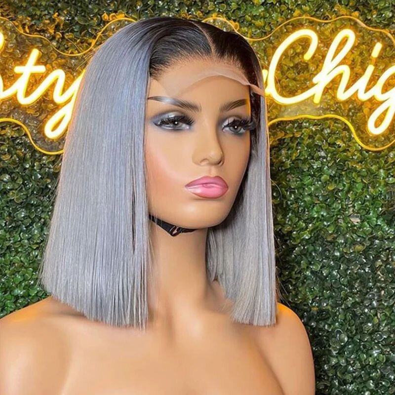 Perruque bob grise tendance