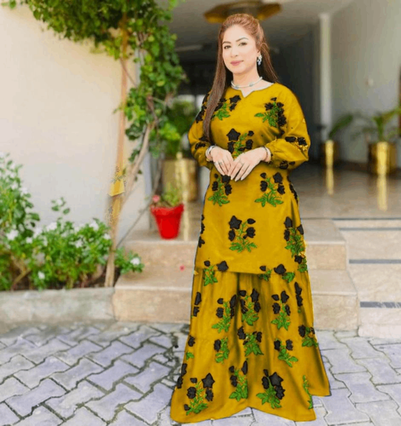 Two pieces women stitched linen printed suit