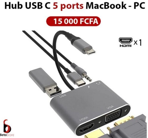 Adaptateur USB-C HDMI VGA 5-en-1