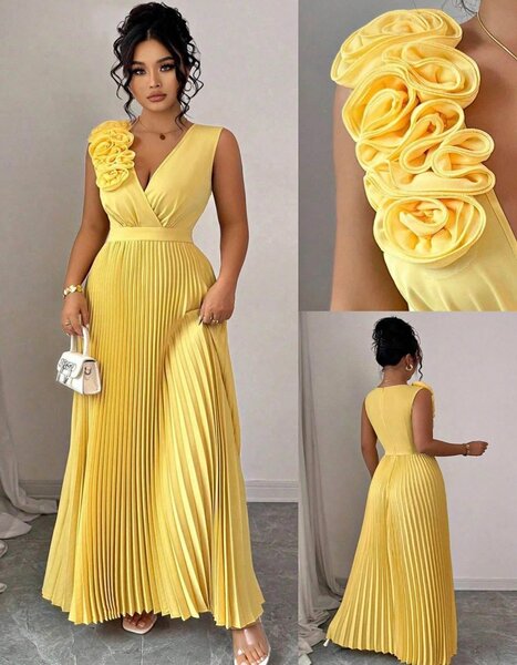 Robe Jaune Plissée Élégante