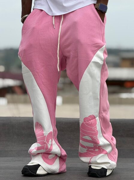 Pantalon streetwear rose et blanc