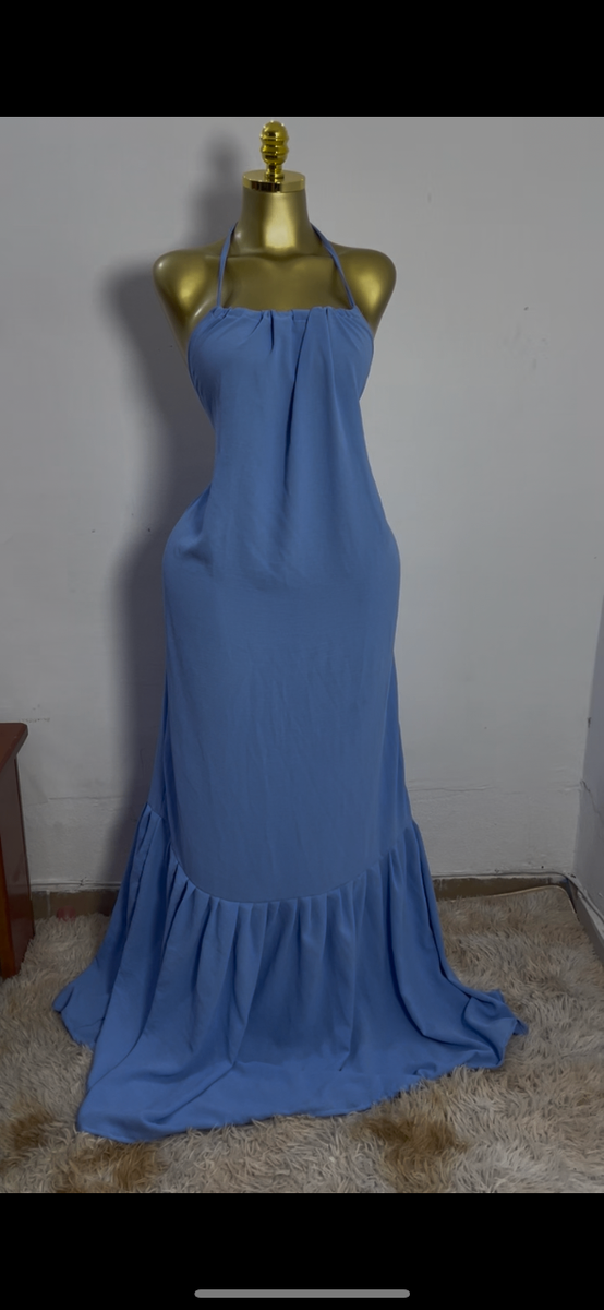 Robe longue dos nu bleue