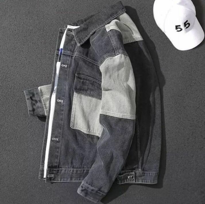 Veste en denim patchwork homme