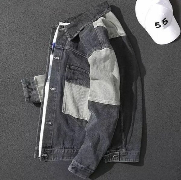 Veste en denim patchwork homme