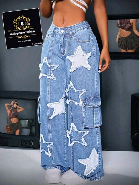 Pantalon large en denim étoilé