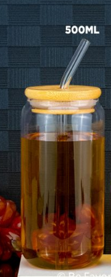 Borosilicate Beer Can Pint Drinking Glass with Bamboo Cover and Glass Straw