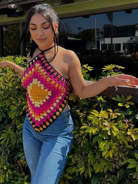 Top crochet bohème coloré