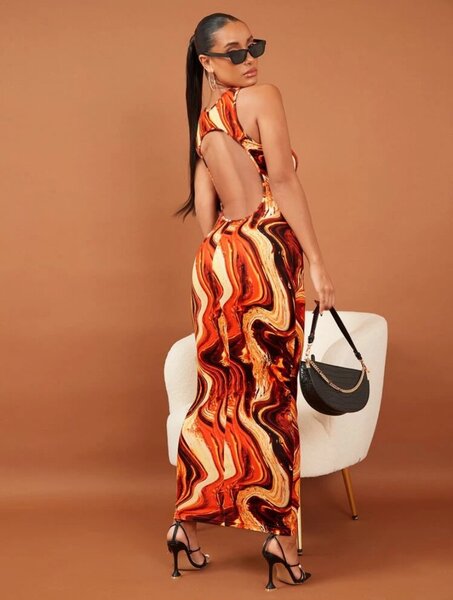 Multicolored bare back bodycon dress