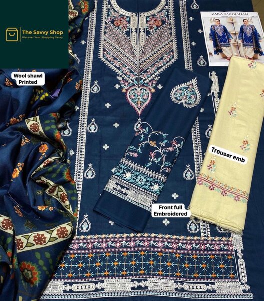 Women unstitched embroidered suit