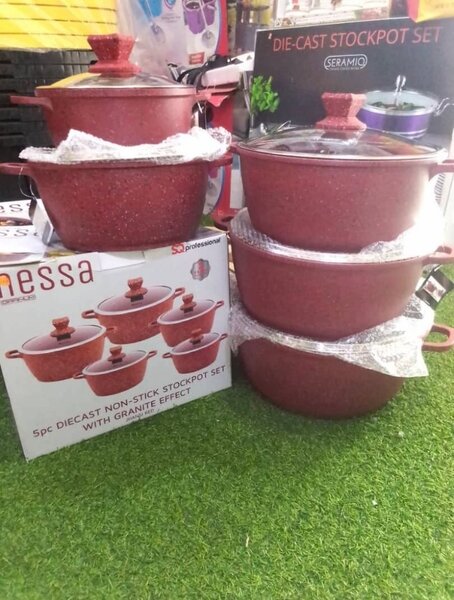 5pc DIECAST NON-STICK STOCKPOT SET WITH GRANITE EFFECT