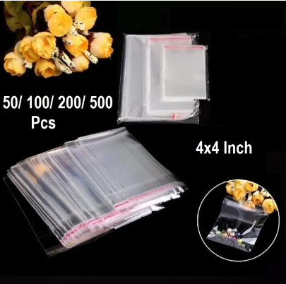 50/ 100/ 200/ 500 Resealable Transparent Plastic Bags 4x4 Inch Bopp Poly Self Adhesive Seal Jewellery Making Bag
