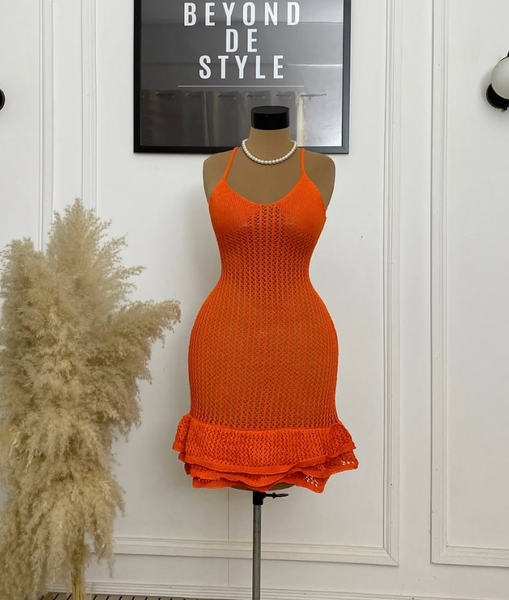 VACAY READY KNITTED RUFFLE DETAIL DRESS