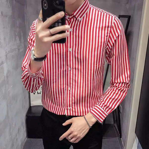Chemise rayée rouge homme