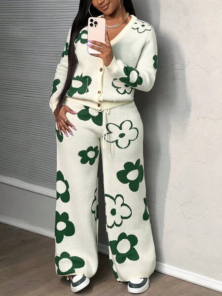Ensemble Cardigan et Pantalon Floral