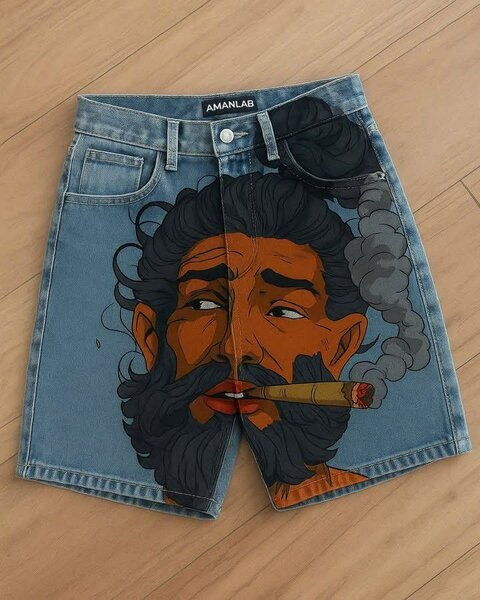 Short en denim avec motif