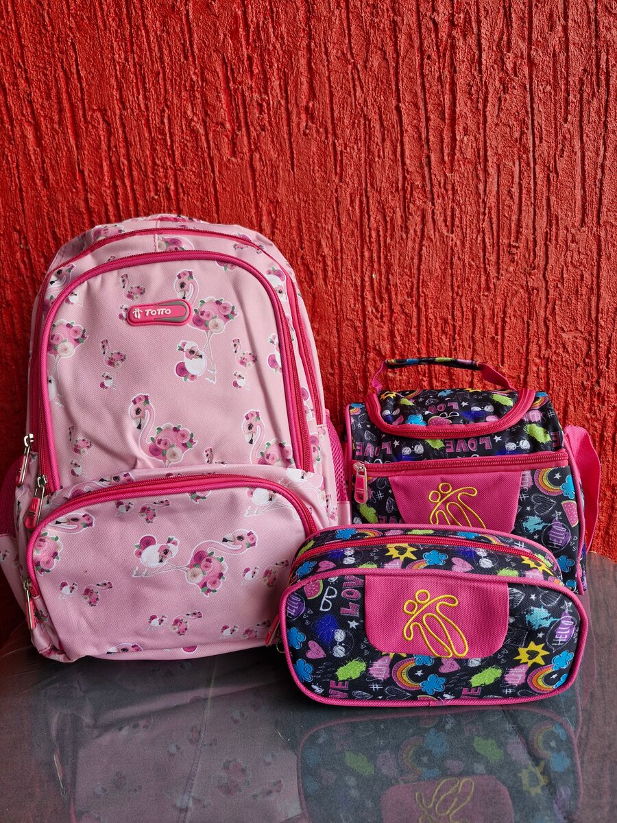 Pink Totto Back Pack with Lunch Bags and Pencil Case