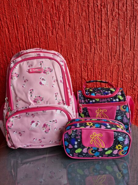 Pink Totto Back Pack with Lunch Bags and Pencil Case