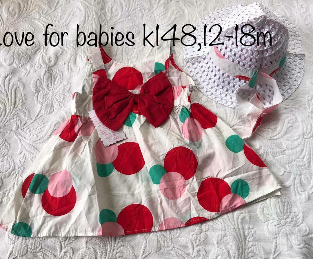 Dress with print + hat 12-18m