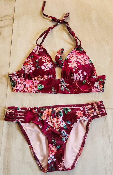 Shade & Shore Womens Plum Floral Tie Back Swimwear