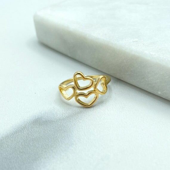 Bague triple cœurs dorée