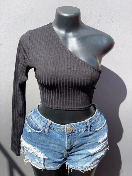 Top asymétrique côtelé femme