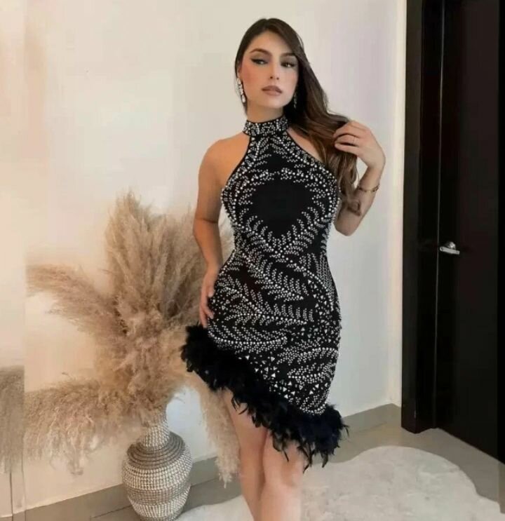 Robe Chic Perles et Plumes