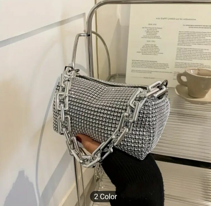 silver grey glittery bag