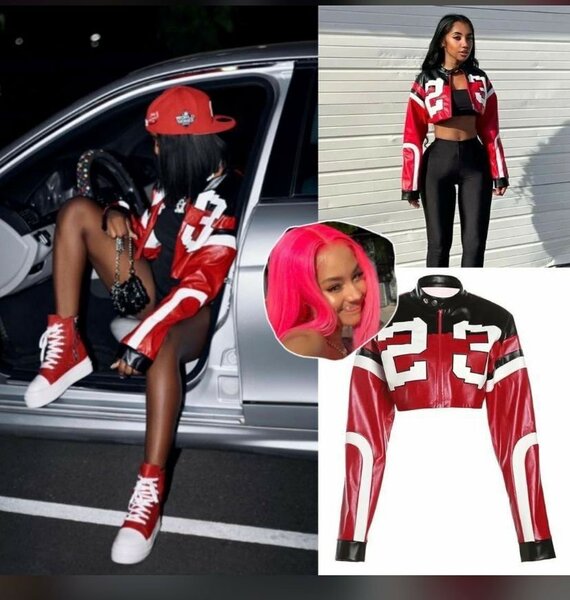Veste crop top en cuir rouge