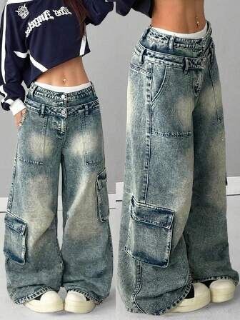 Jeans cargo femme large