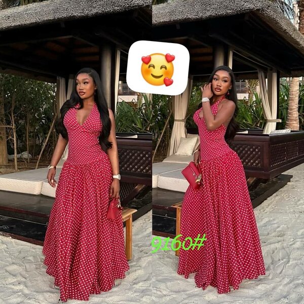 Robe longue rose pois élégante