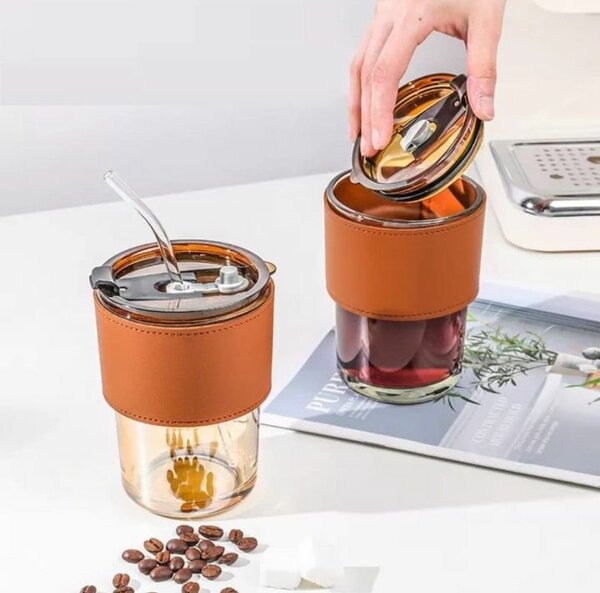 Multi-purpose Glass Mug Cup with Lid & Straw