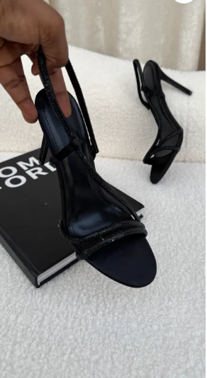 Omolara Black Diamanté Sling Back