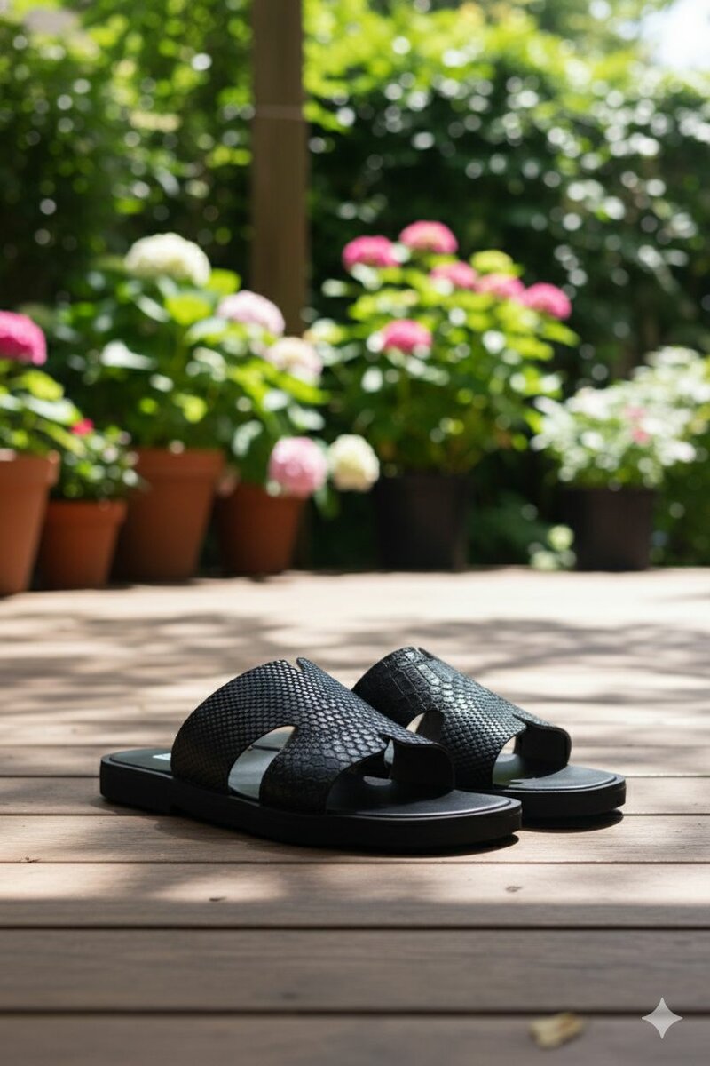 Tongs en cuir texturé pour hommes