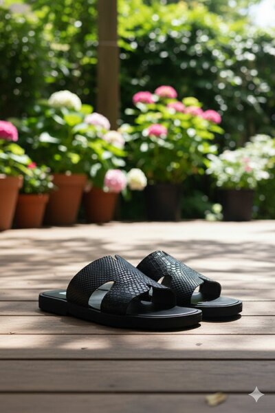 Tongs en cuir texturé pour hommes